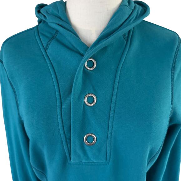 Vintage Y2K Esprit Hoodie Winged E Snap Front Pullover Teal Athleisure Cozy - Picture 6 of 15